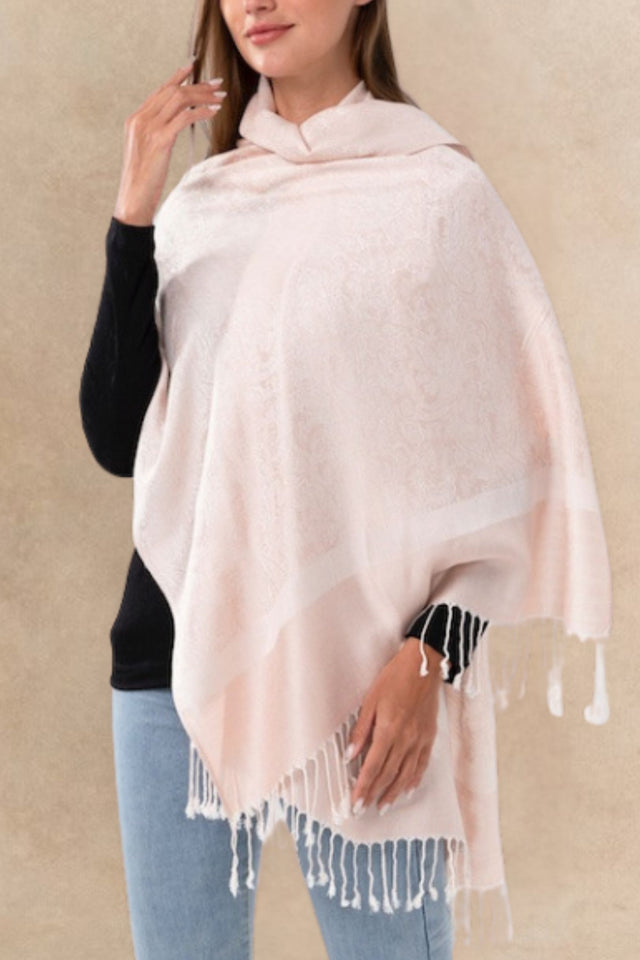 Écharpe Pashmina Douce à Franges – Rose 