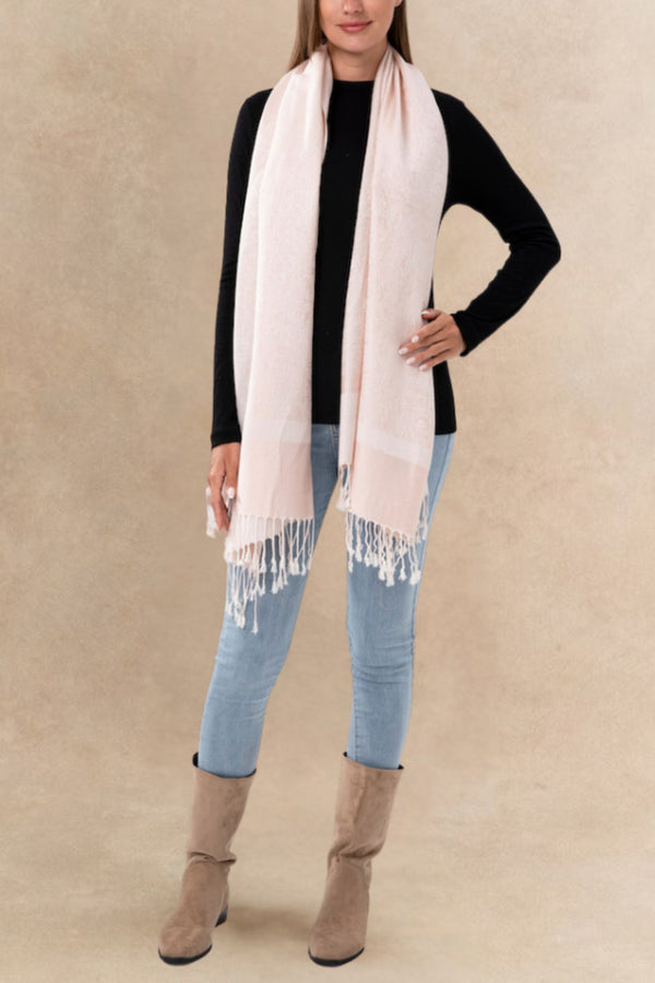 Écharpe Pashmina Douce à Franges – Rose 