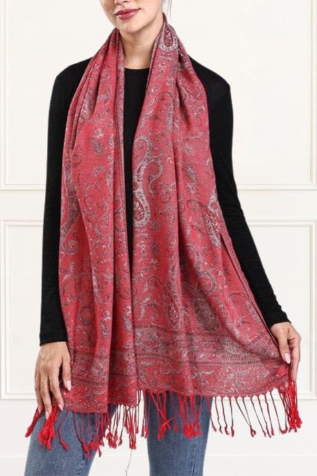 Pashmina Scarf Paisley Fringed Red - Onze Montreal Red Onze Montreal