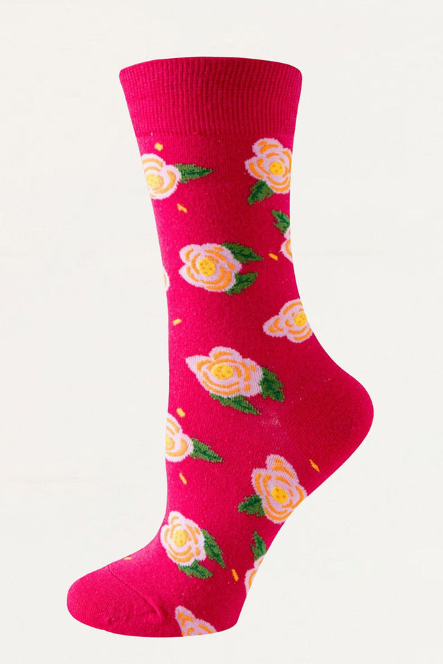 Socks Roses Motif Red