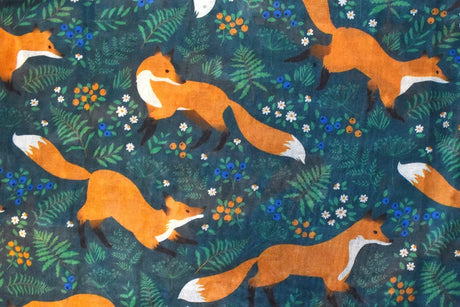 Foxes Print  Scarf Teal