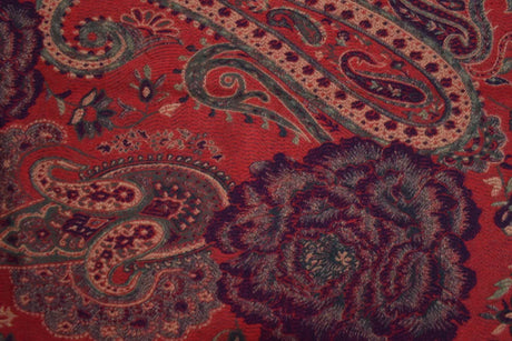 Scarf Paisley Floral Motif Red Fringed