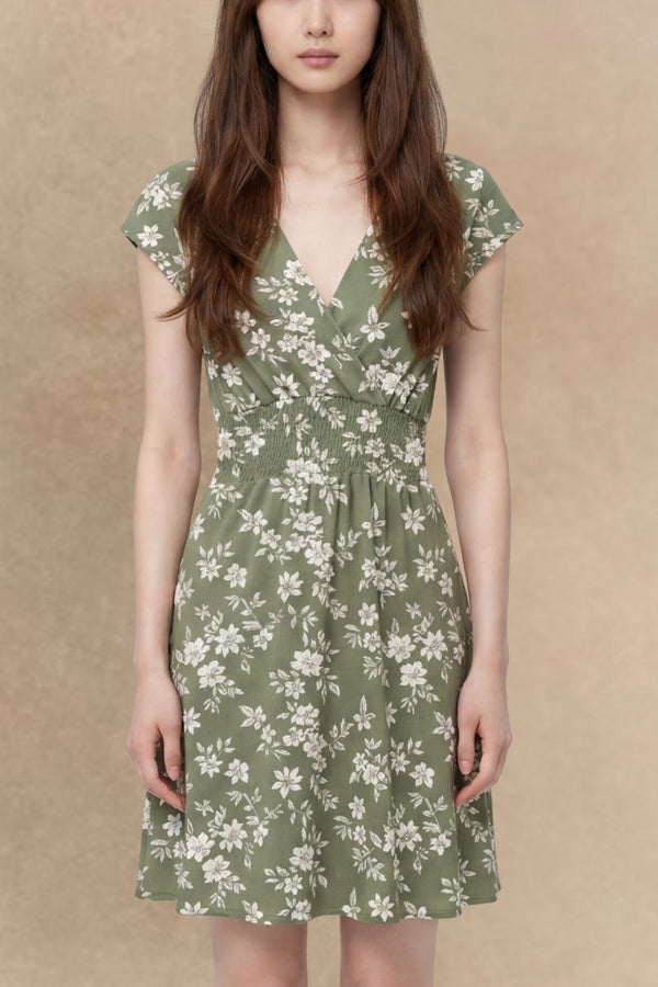 Sadie Floral Print Surplice Mini Dress