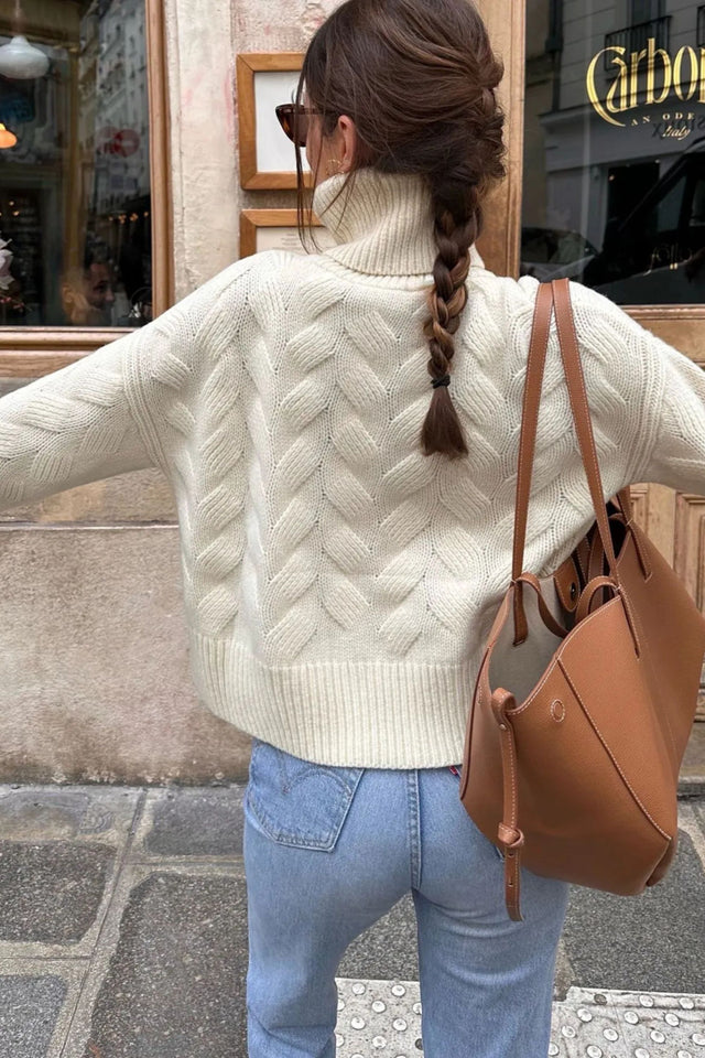 Samantha Pull à col roulé et manches longues à ourlet côtelé