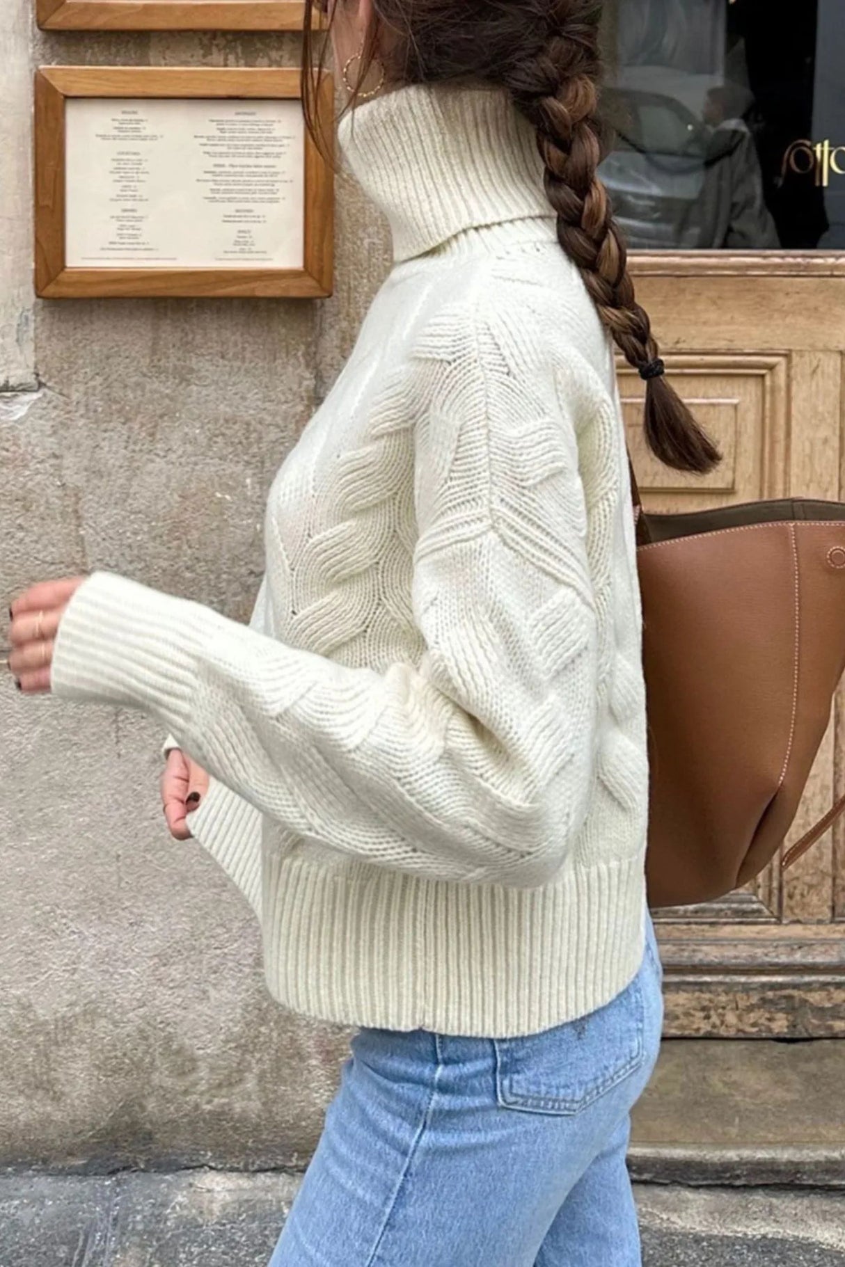 Samantha Pull à col roulé et manches longues à ourlet côtelé