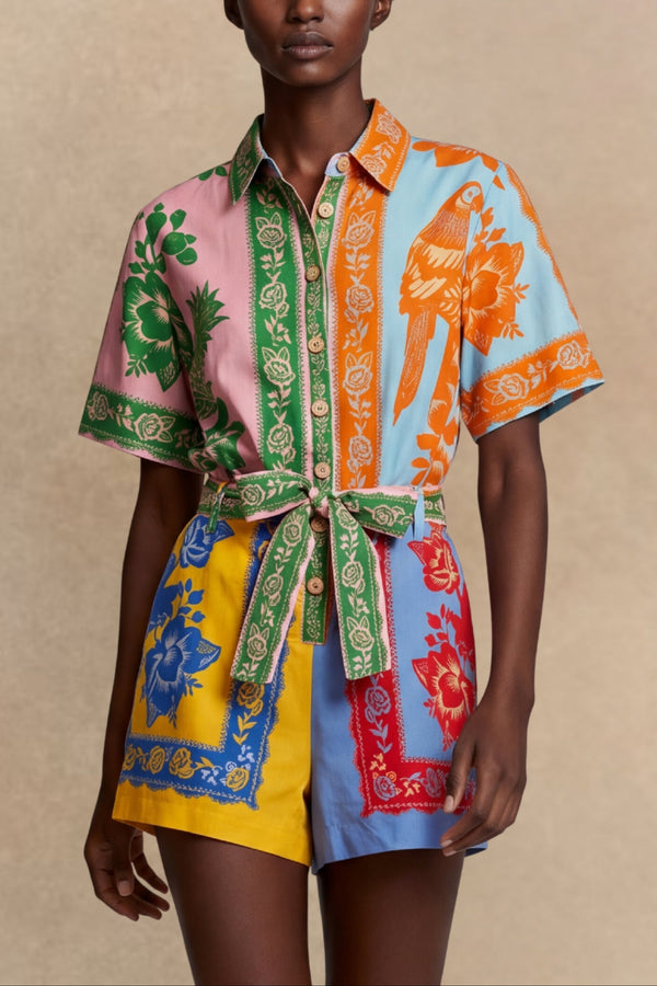 Samuela Printed Tie Waist Romper