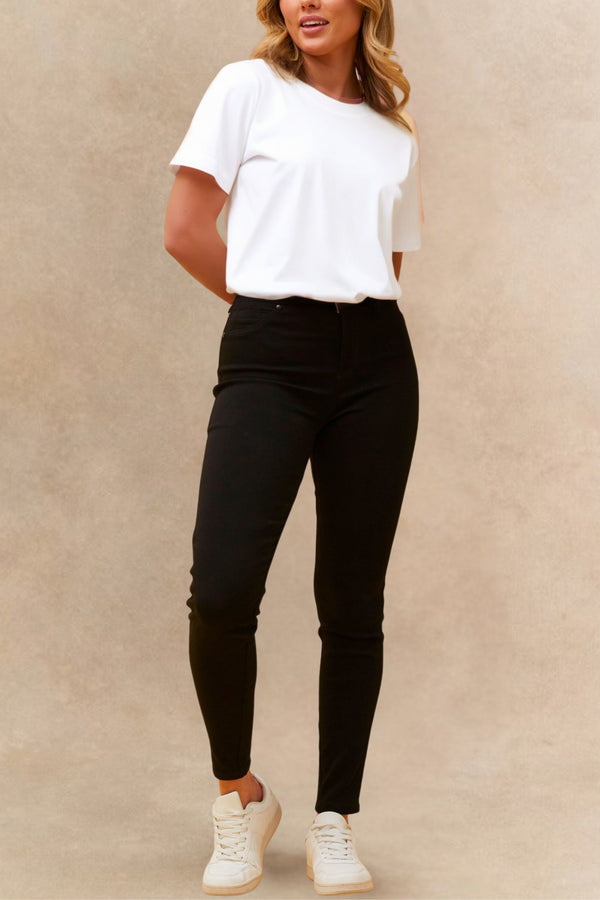 Sandra Pantalon Noir Extensible Taille Régulier Style Jegging