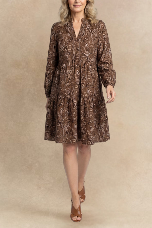 Sandy Paisley Print Notched Mini Dress