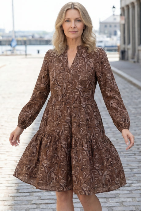 Sandy Paisley Print Notched Mini Dress