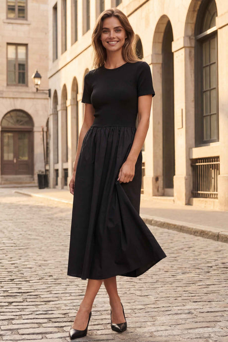 Sarah Black Full-Skirt Dress
