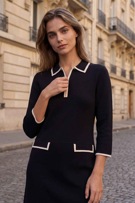 Sasha Black Contrast Collar Dress