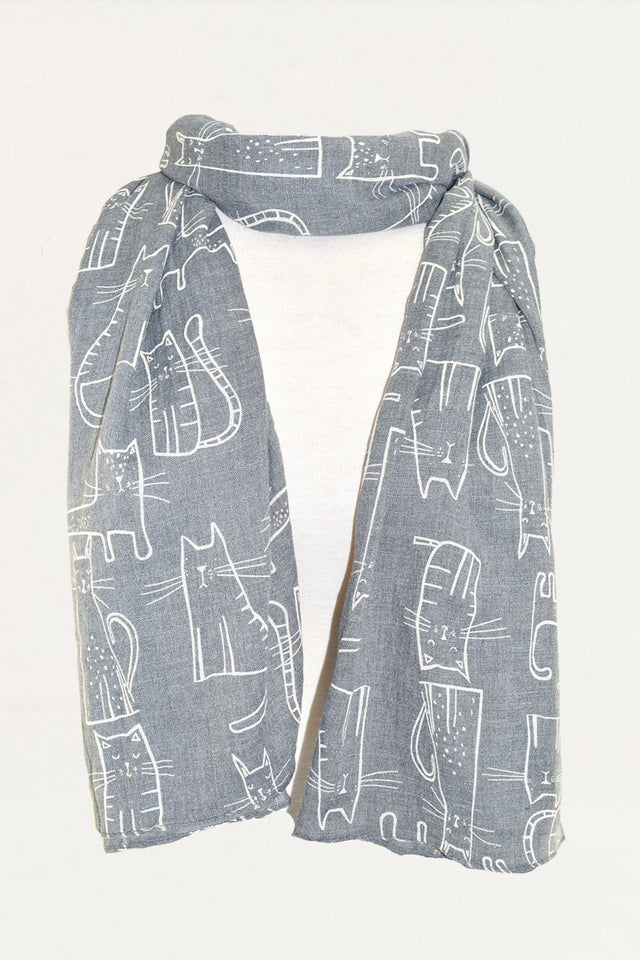 Scarf Cat Print Grey