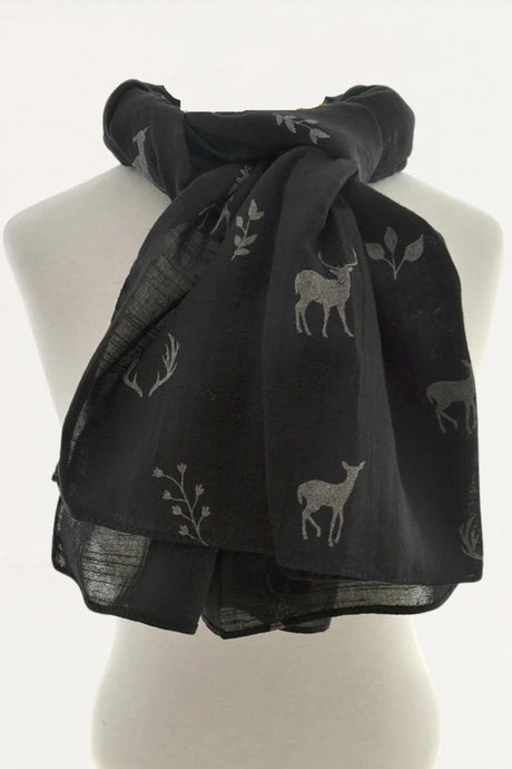 Scarf Light Weight Deer Print - Onze Montreal Black Onze Montreal