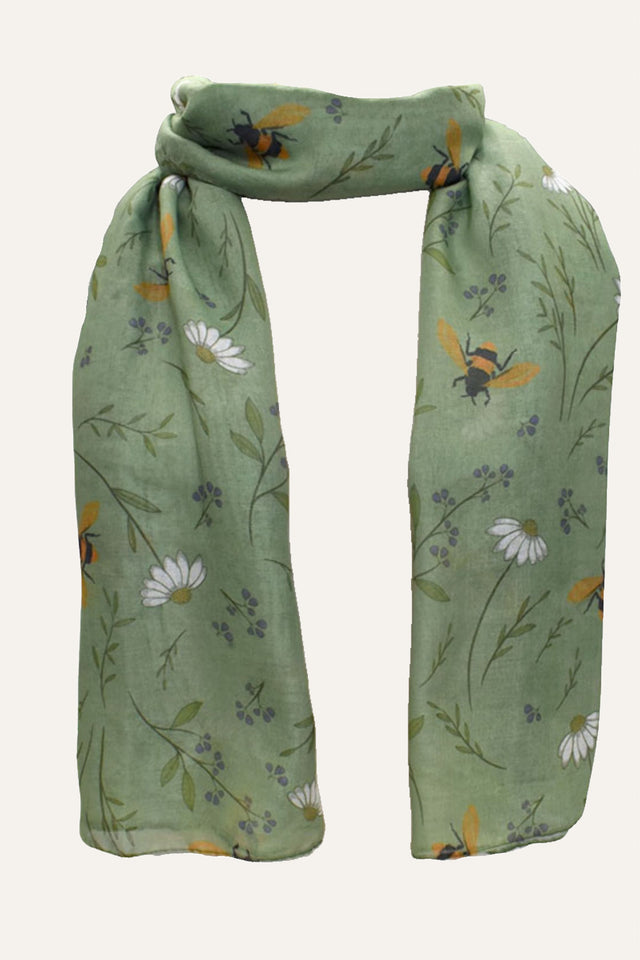 Scarf Bees & Flowers Green