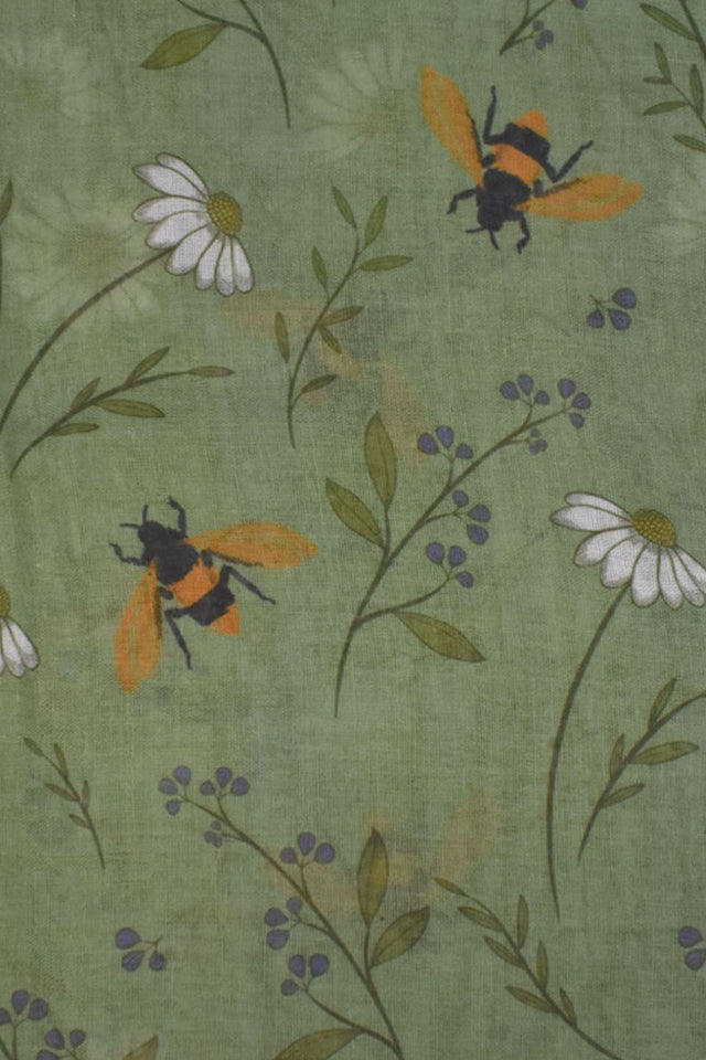 Scarf Bees & Flowers Green