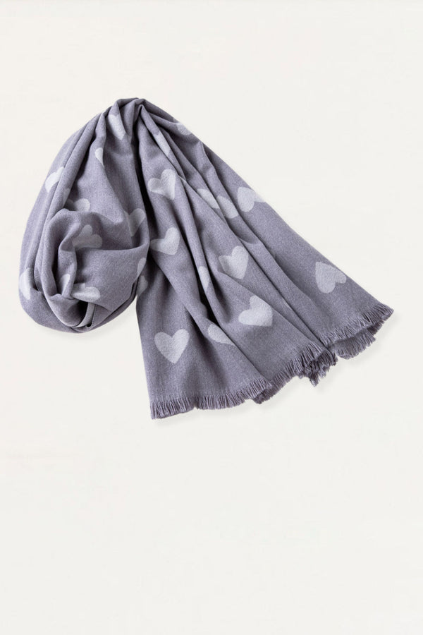 Scarf Hearts Motif Fringes - Onze Montreal Grey Onze Montreal