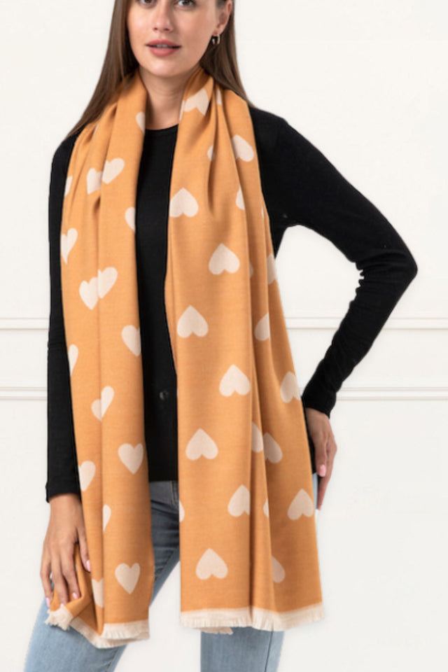 Scarf Hearts Motif Fringes