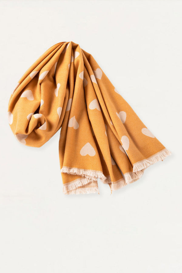 Scarf Hearts Motif Fringes - Onze Montreal Yellow Onze Montreal