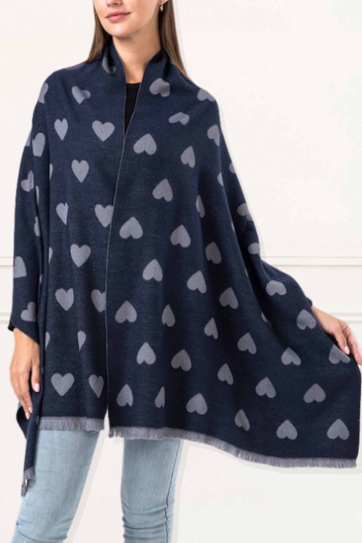 Scarf Hearts Motif Fringes - Onze Montreal Red Onze Montreal