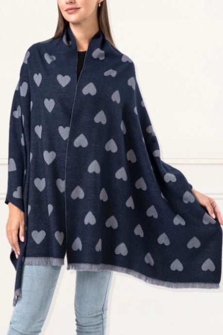 Scarf Hearts Motif Fringes - Onze Montreal Red Onze Montreal