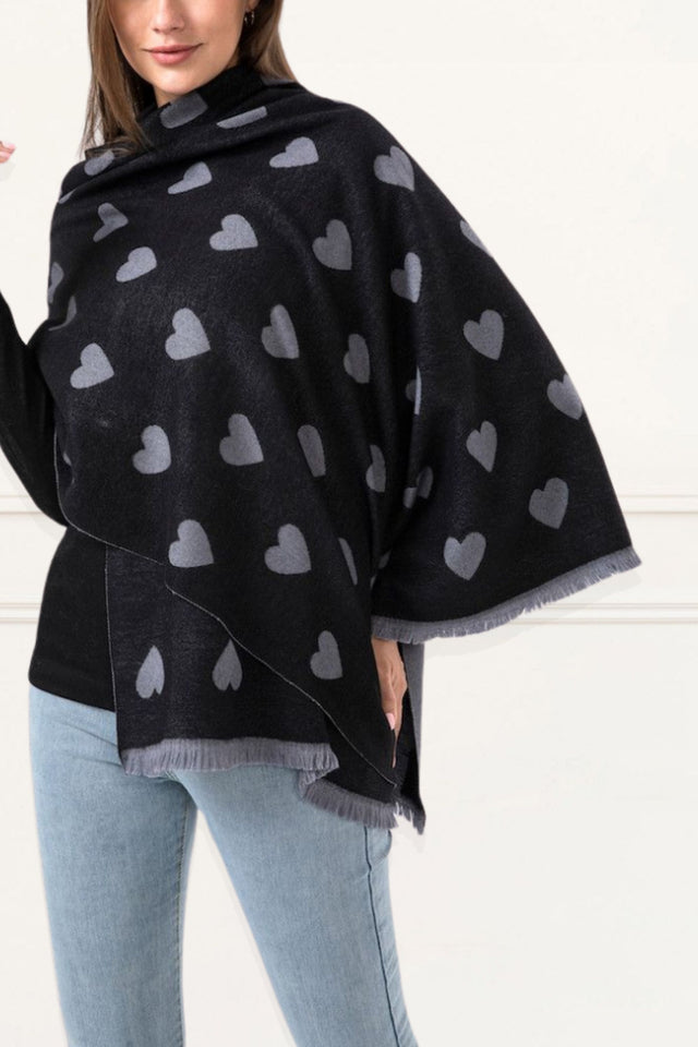 Scarf Hearts Motif Fringes