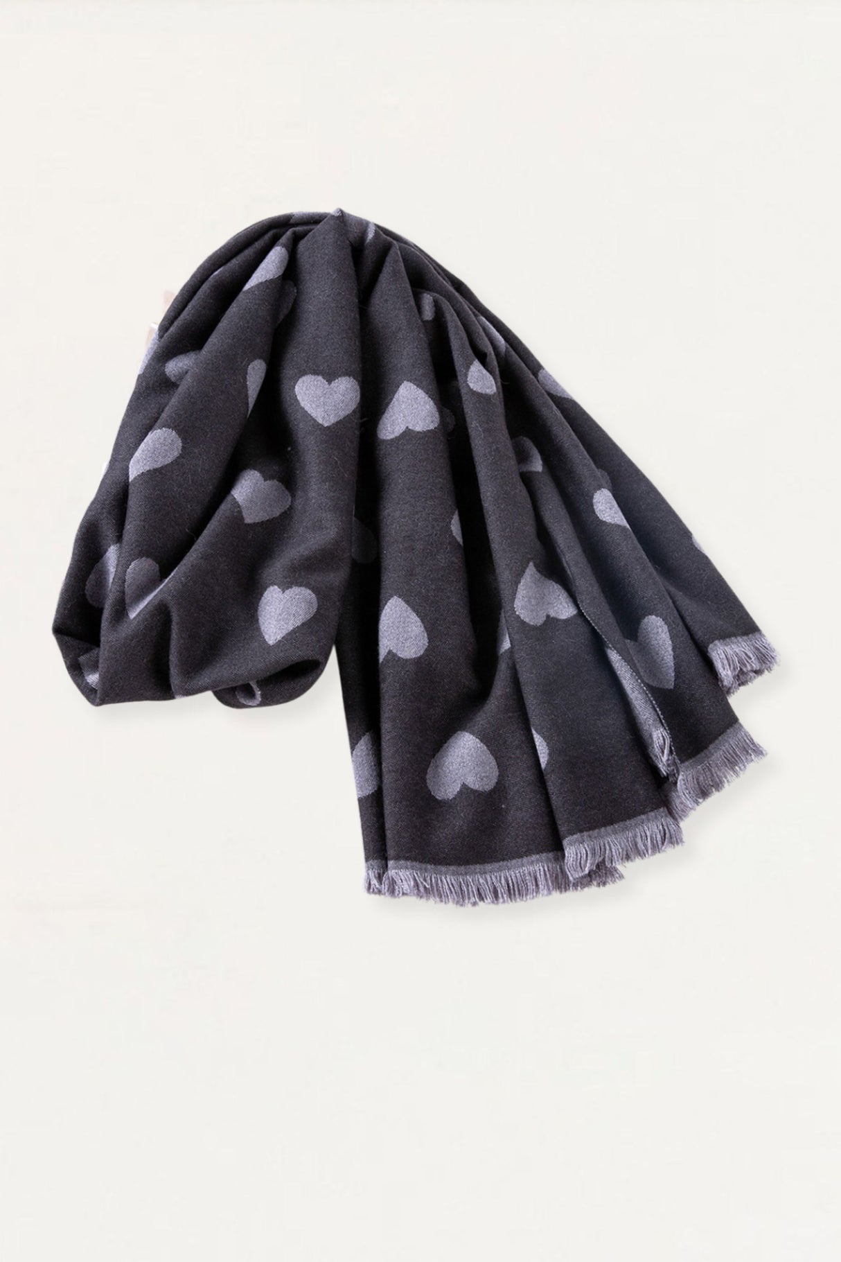 Scarf Hearts Motif Fringes - Onze Montreal Black Onze Montreal