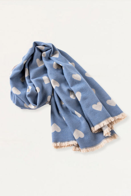 Scarf Hearts Motif Fringes - Onze Montreal Blue Onze Montreal