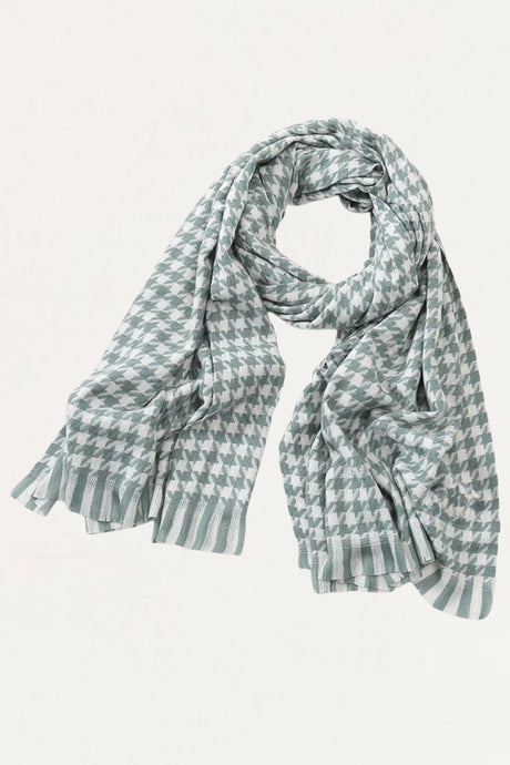 Scarf Houndstooth Print Fringed