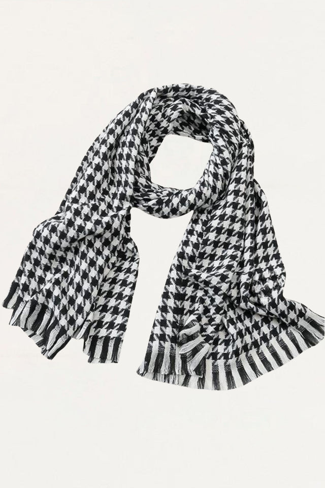 Scarf Houndstooth Print Fringed