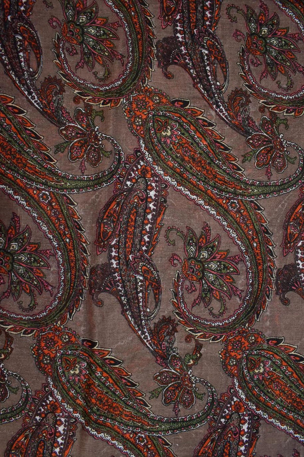 Scarf Light Paisley Leaves Print Brown - Onze Montreal Brown Onze Montreal