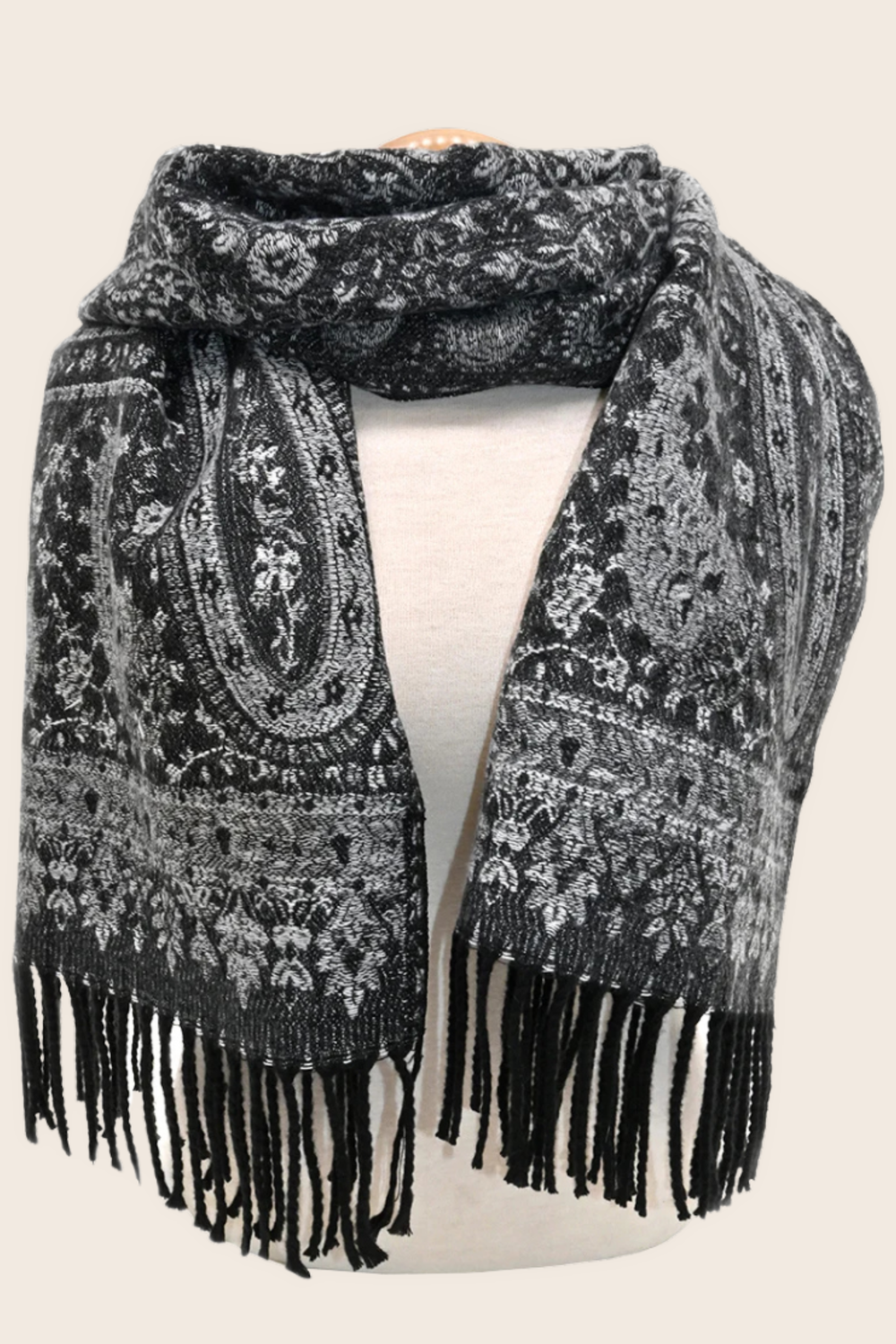 Scarf Paisley Floral Motif Red Fringed main image 1