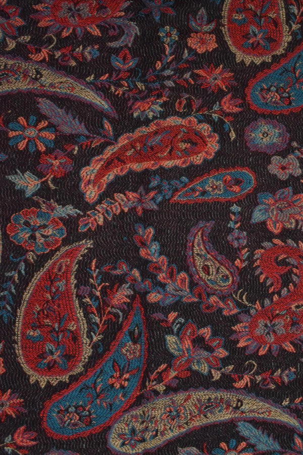 Scarf Paisley Plants Motif Black Fringed - Onze Montreal Black Onze Montreal