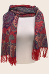 Scarf Paisley Floral Motif Red Fringed