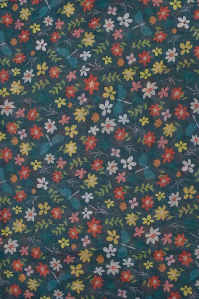 Floral Print Lightweight Scarf – Forest Green Multicolor