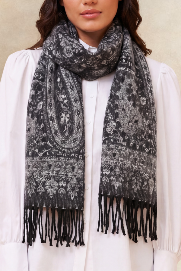 Écharpe Bohème à Franges Motif Cachemire