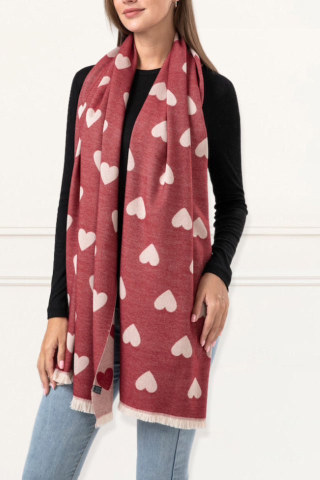 Scarf Hearts Motif Fringes