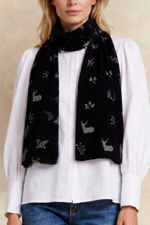 Foulard léger Cerfs Noir