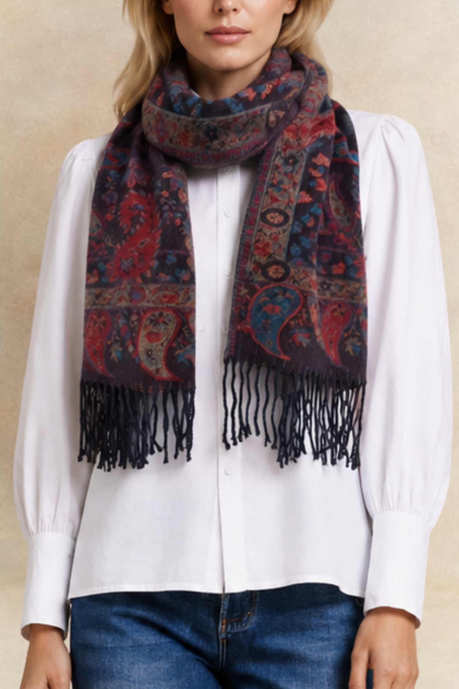 Foulard Cachemire Noir Franges