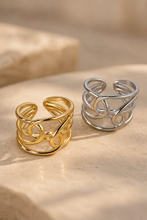 Bague Ouverte Inspiration Vintage – Argenté et doré