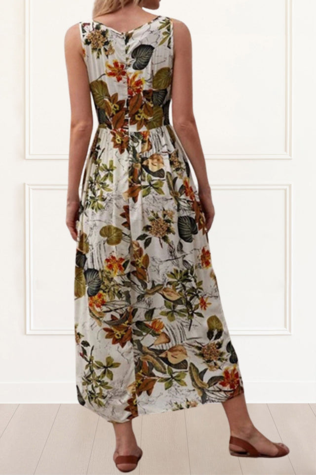 Selena Maxi Dress Floral Print Sleeveless Round Collar