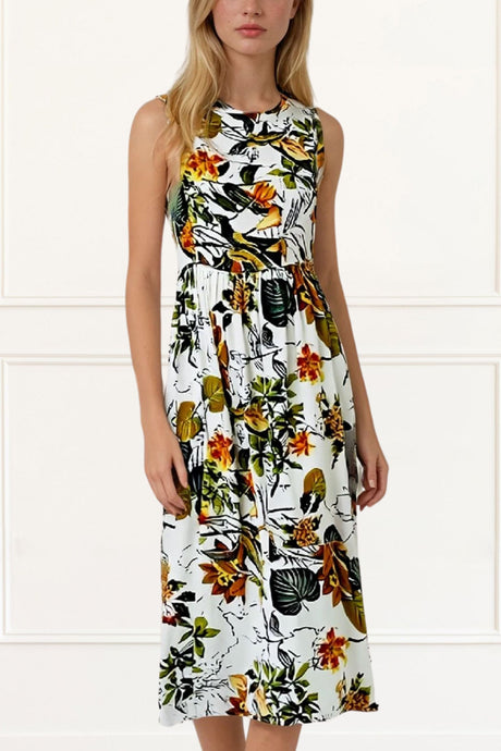 Selena Maxi Dress Floral Print Sleeveless Round Collar