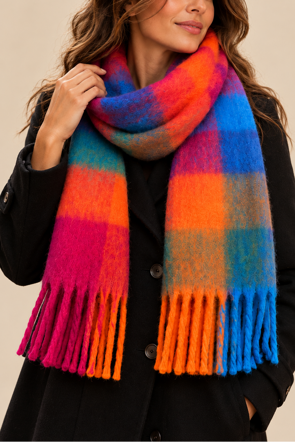 Multicolour Plaid Fringe Winter Scarf