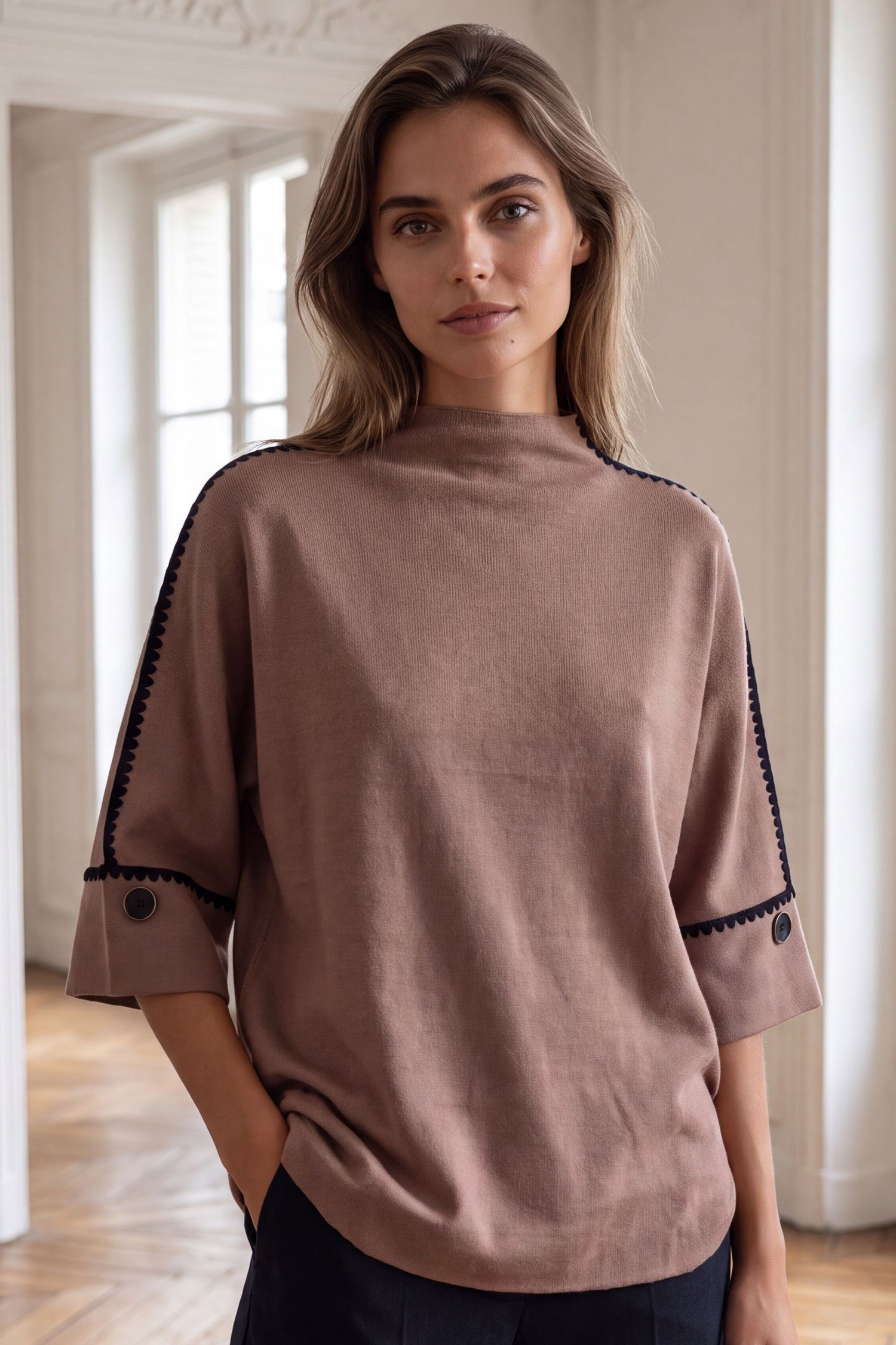 Sézane Mock Neck Oversized Knit Top