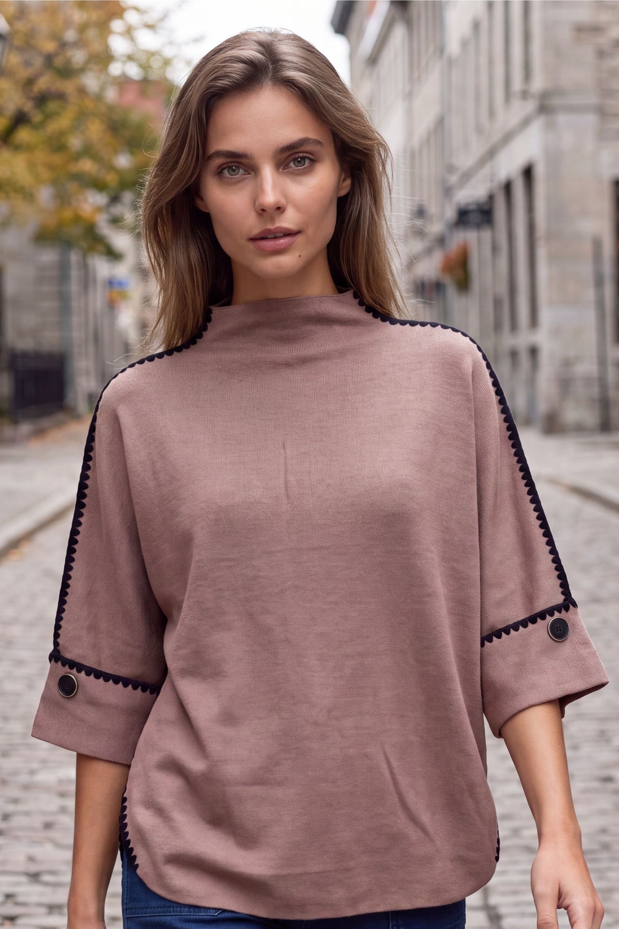 Sézane Mock Neck Oversized Knit Top