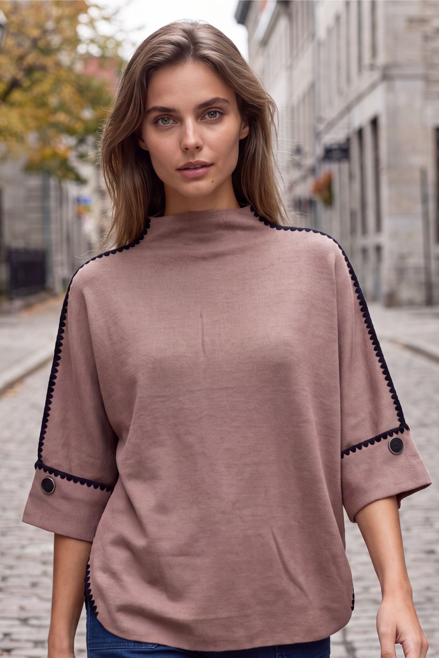 Sézane Mock Neck Oversized Knit Top