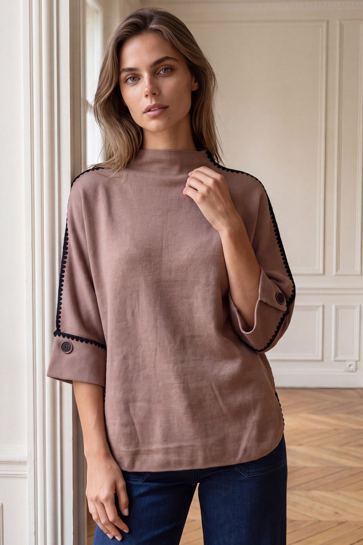 Sézane Mock Neck Oversized Knit Top