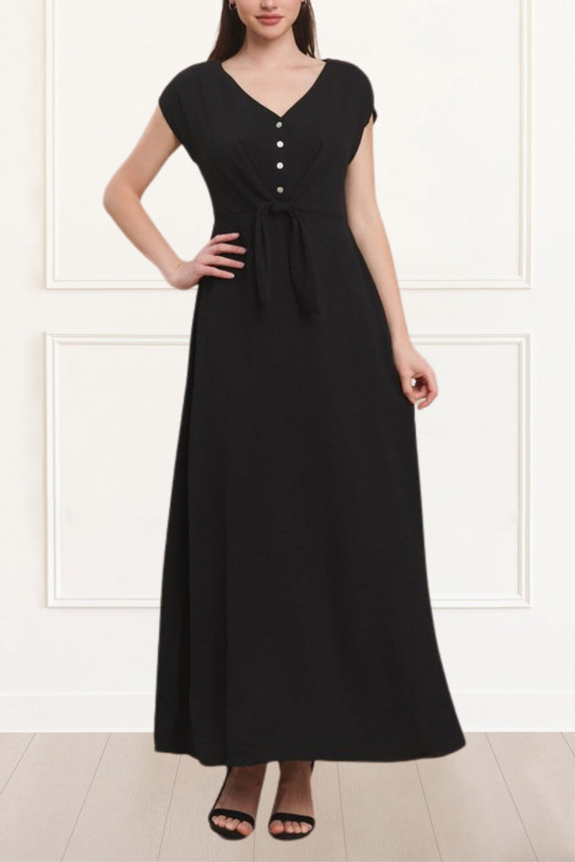 Sierra Maxi Dress V-Neck Front Tie Cap Sleeves