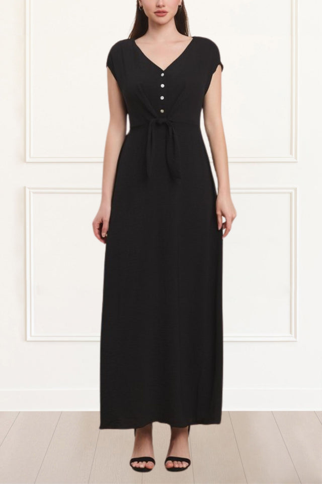 Sierra Maxi Dress V-Neck Front Tie Cap Sleeves