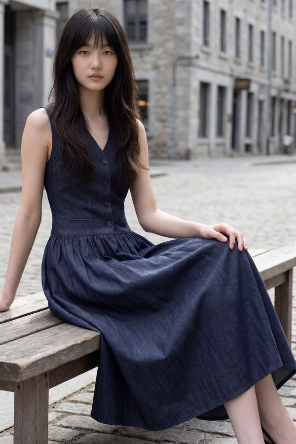 Sigourney Robe Midi Sans Manches Col V
