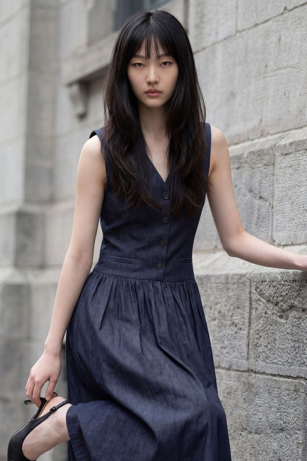 Sigourney Robe Midi Sans Manches Col V